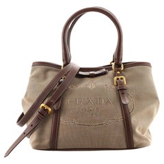 Prada Logo Convertible Tragetasche aus Segeltuch mit Leder Medium