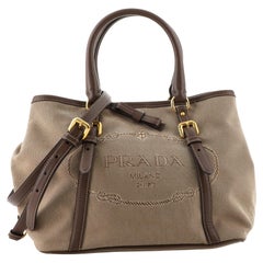 Prada Logo Convertible Tote Canvas with Leather Medium