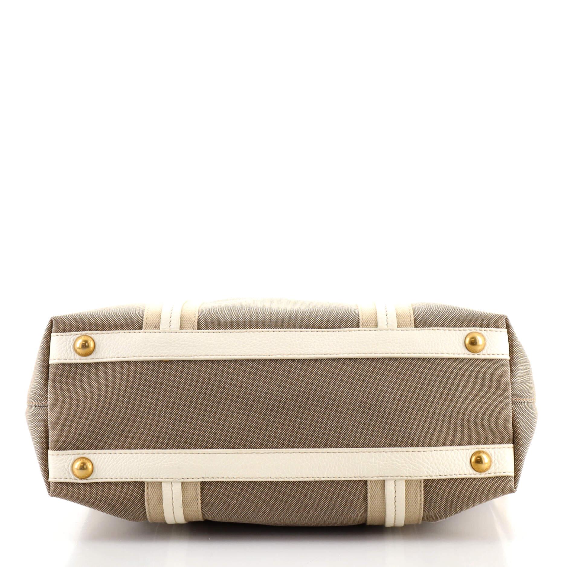 Prada Logo Convertible Tote Canvas with Studded Leather Large In Good Condition In NY, NY