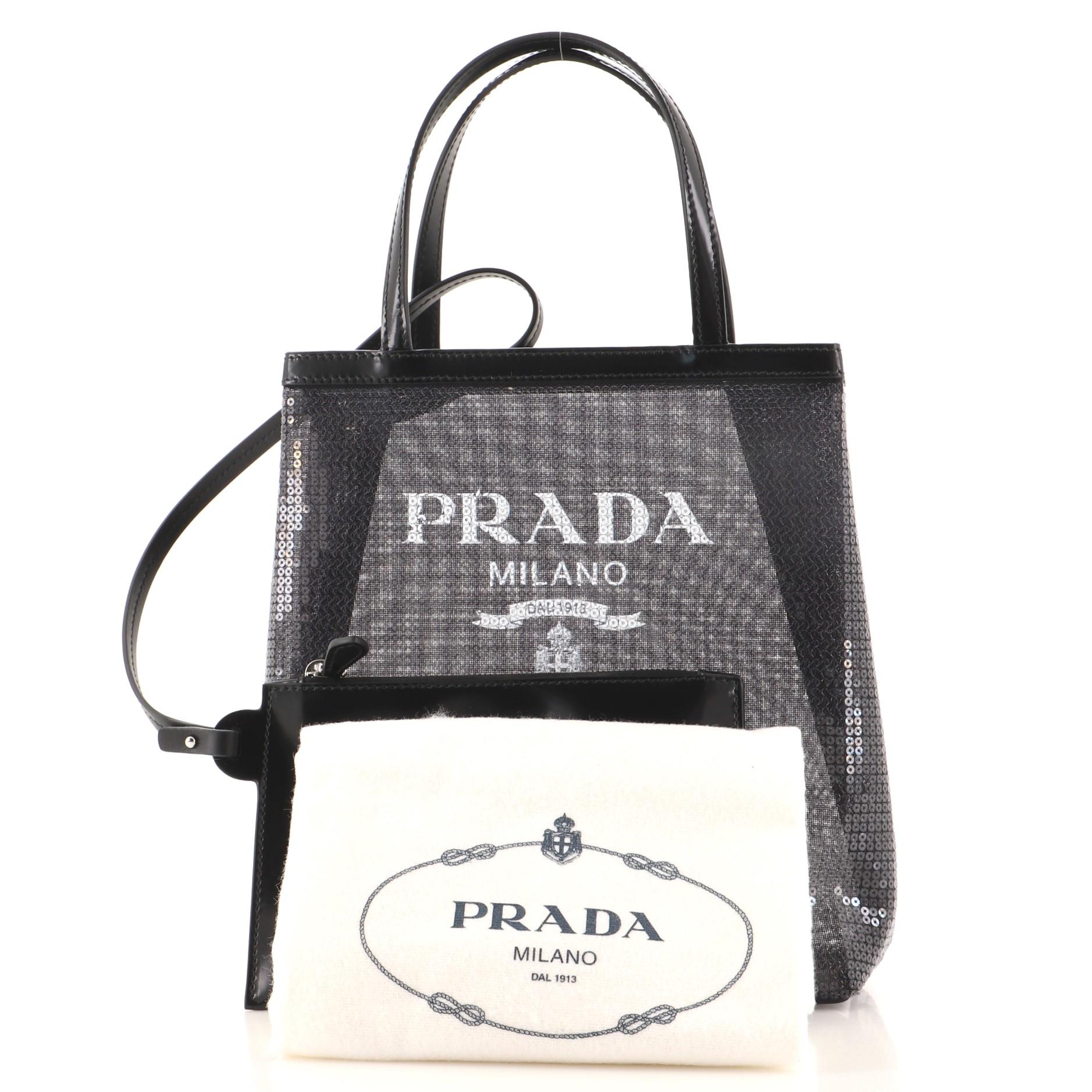 PRADA Rete Fabric Mesh Tote Bag Black/White