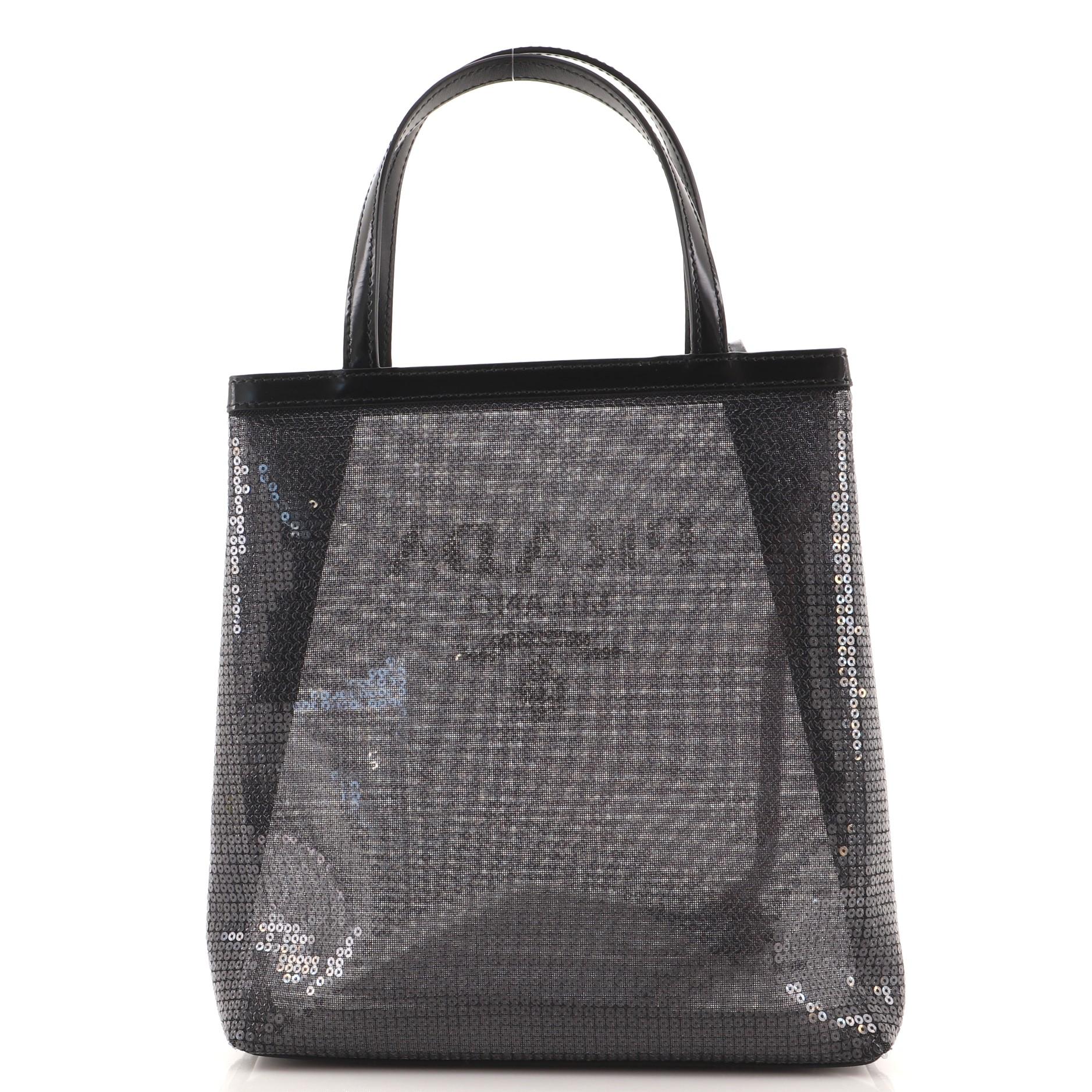 Prada: Logo Convertible Tote Sequined Mesh Small In Good Condition In NY, NY