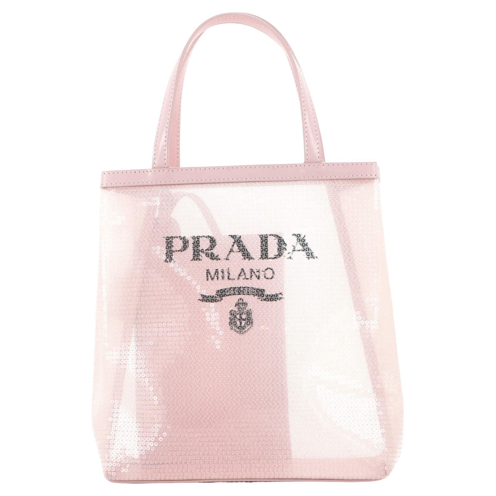 Prada Logo Convertible Tote Sequined Mesh Small