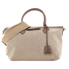 Prada Logo Convertible Zip Tote Canvas with Leather Small