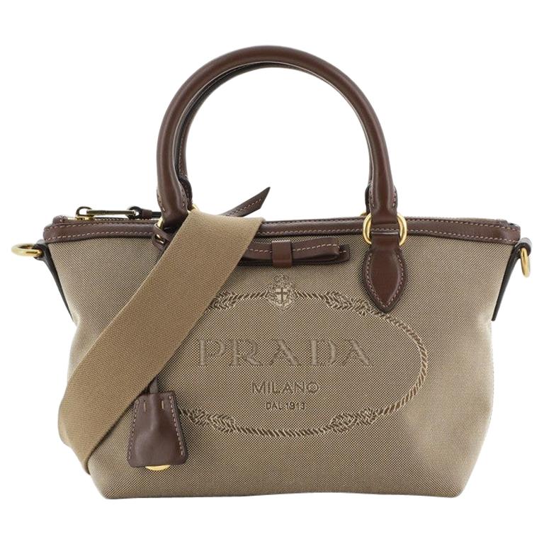 Prada Logo Convertible Zip Tote Canvas with Leather Small