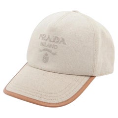 Prada Logo Cotton Linen Hat Beige
