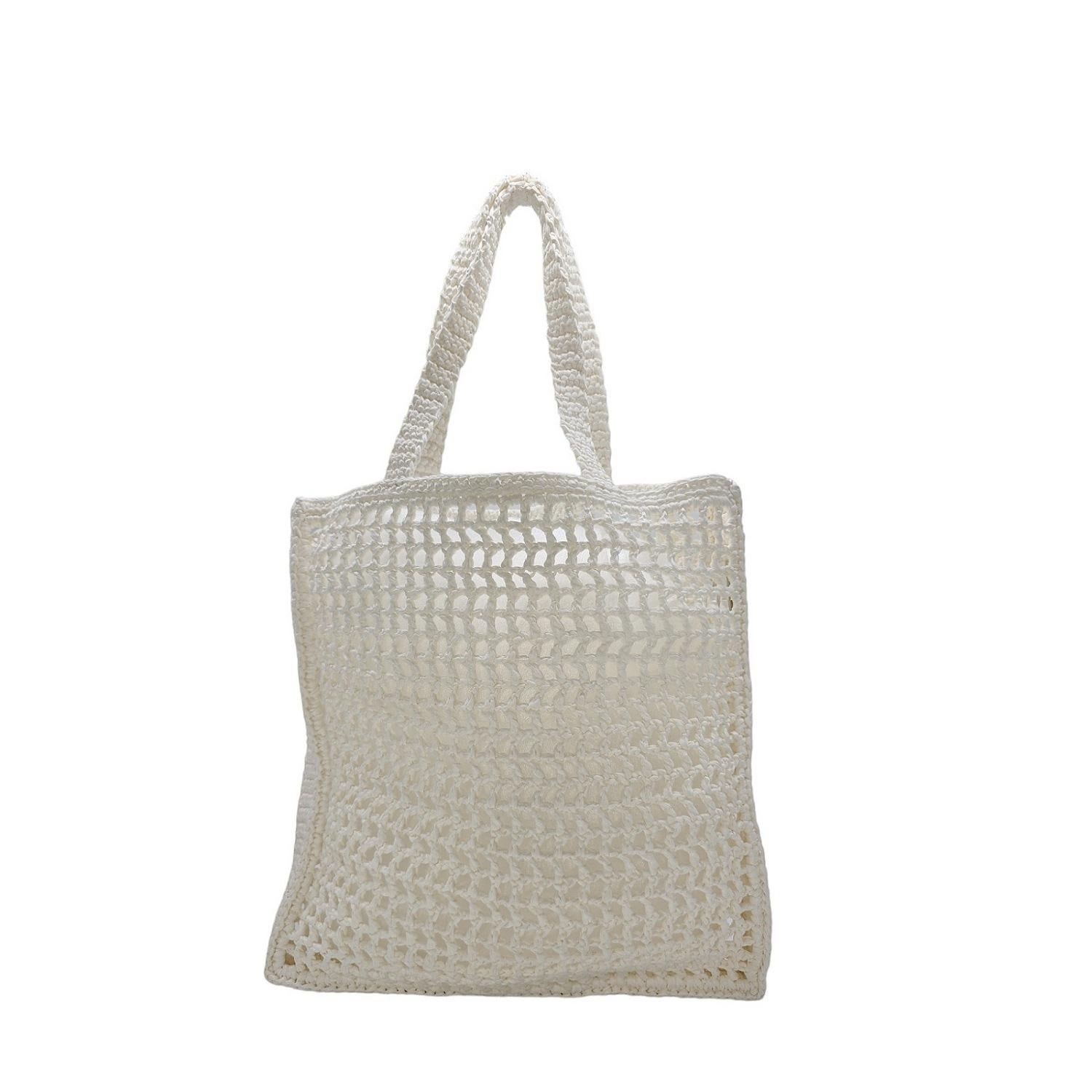 Beige Prada Logo Crochet Raffia Shopper Tote 1BG393 For Sale