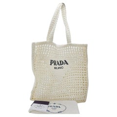 Prada Logo Crochet Raffia Shopper Tote 1BG393