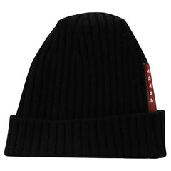 Detaillierte gerippte Wollbeanie mit Logo von Prada Medium