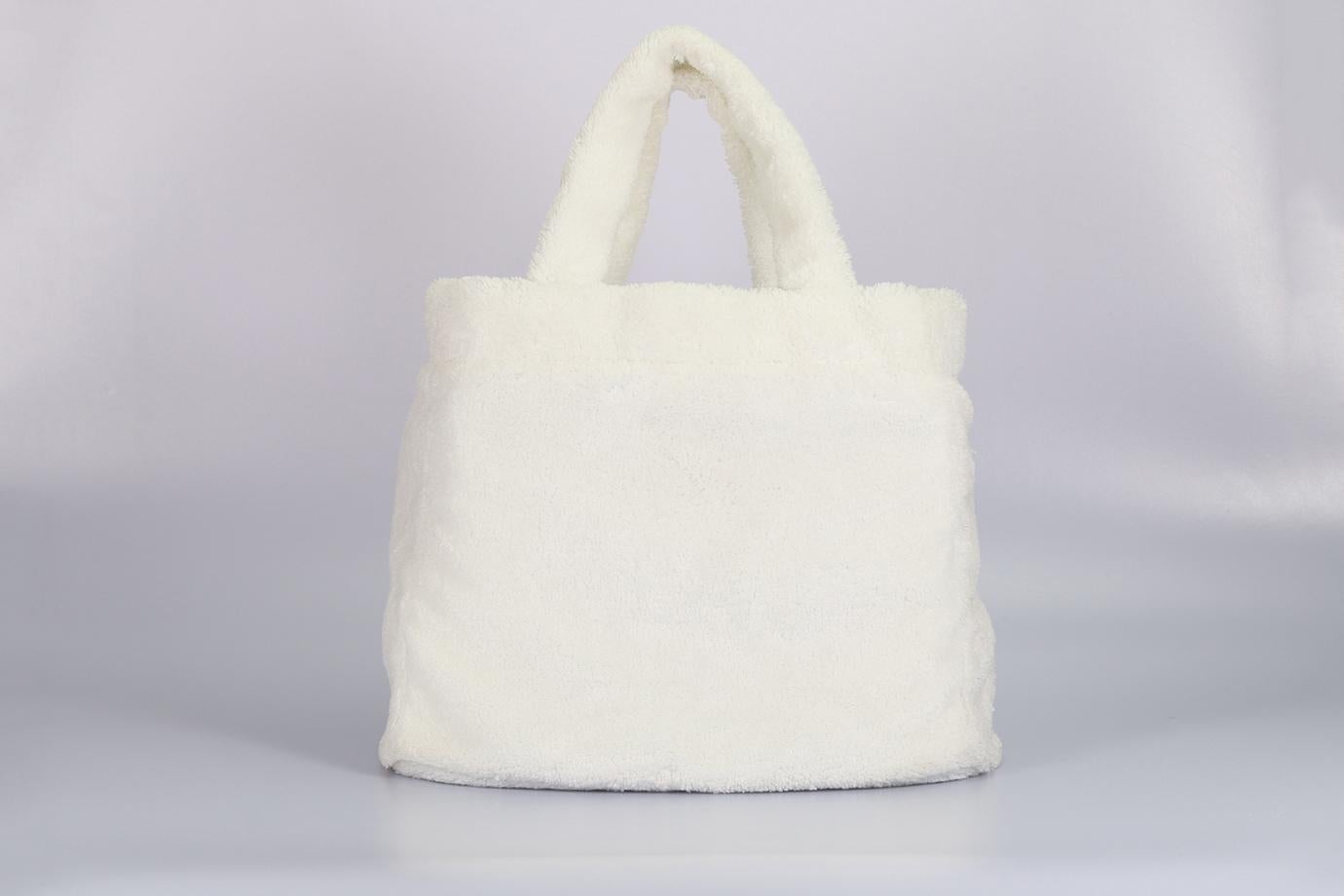 Women's Prada Logo Detailed Terry Cloth Tote Bag For Sale