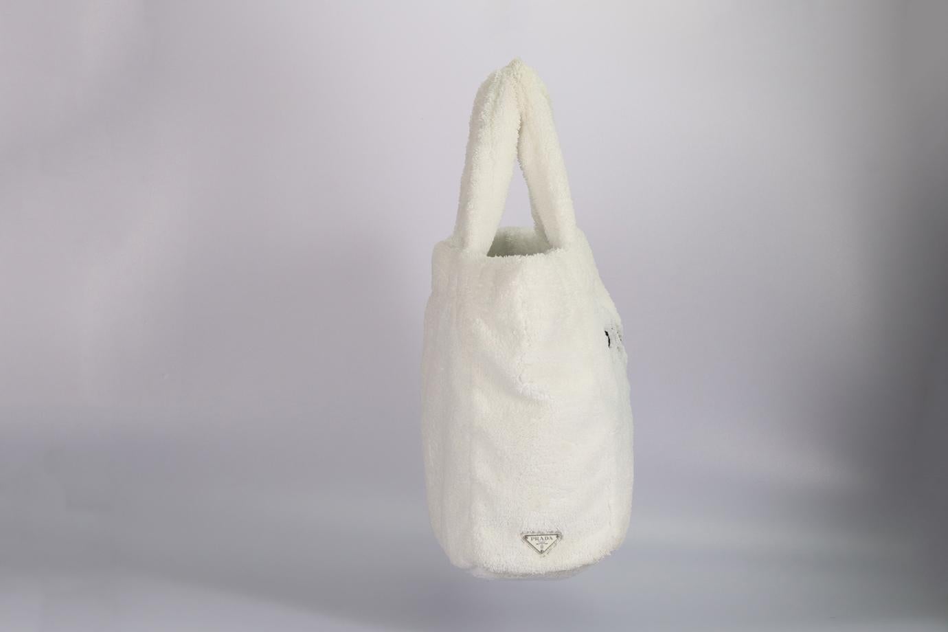 Prada Logo Detailed Terry Cloth Tote Bag For Sale 1