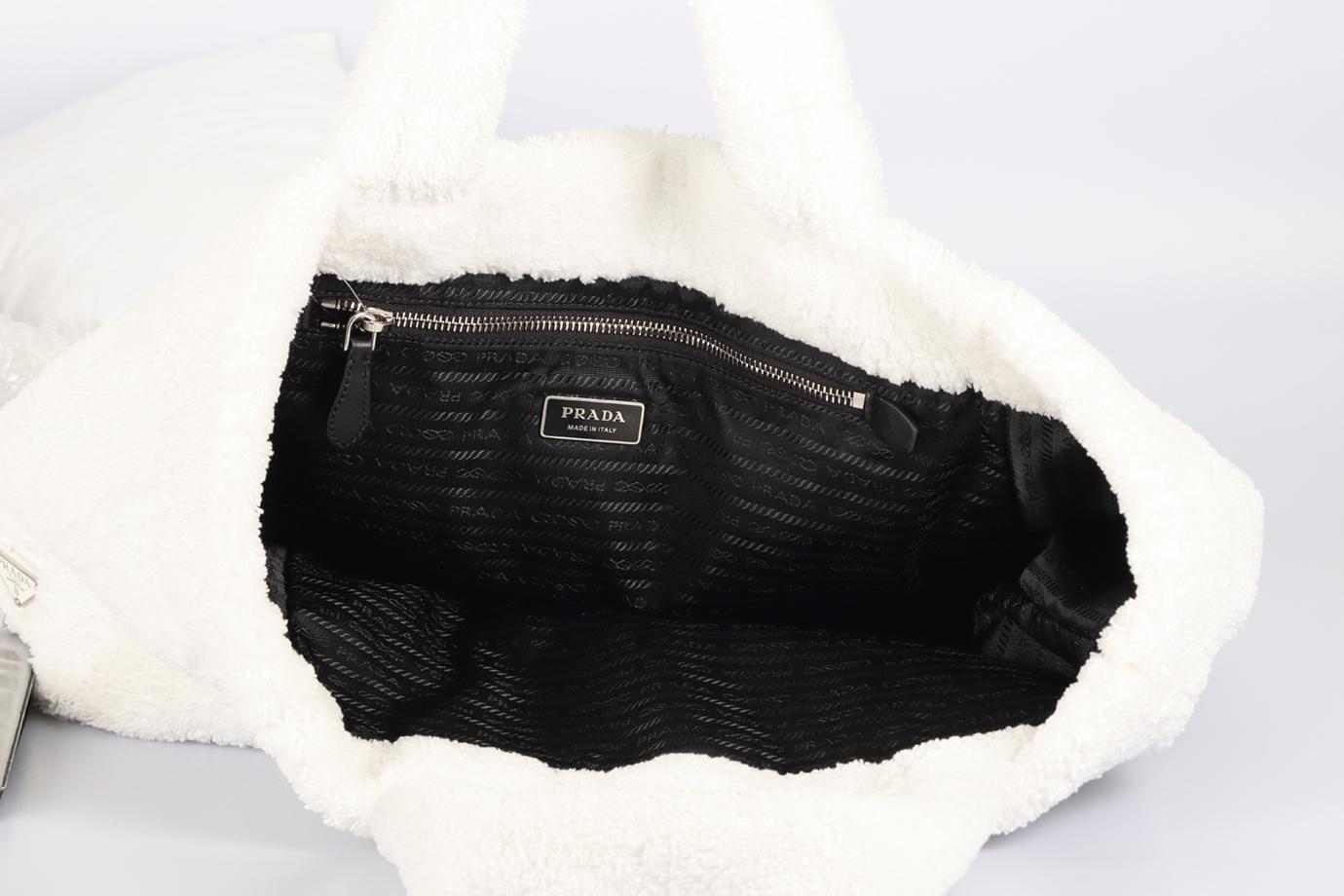 Prada Logo Detailed Terry Cloth Tote Bag For Sale 4