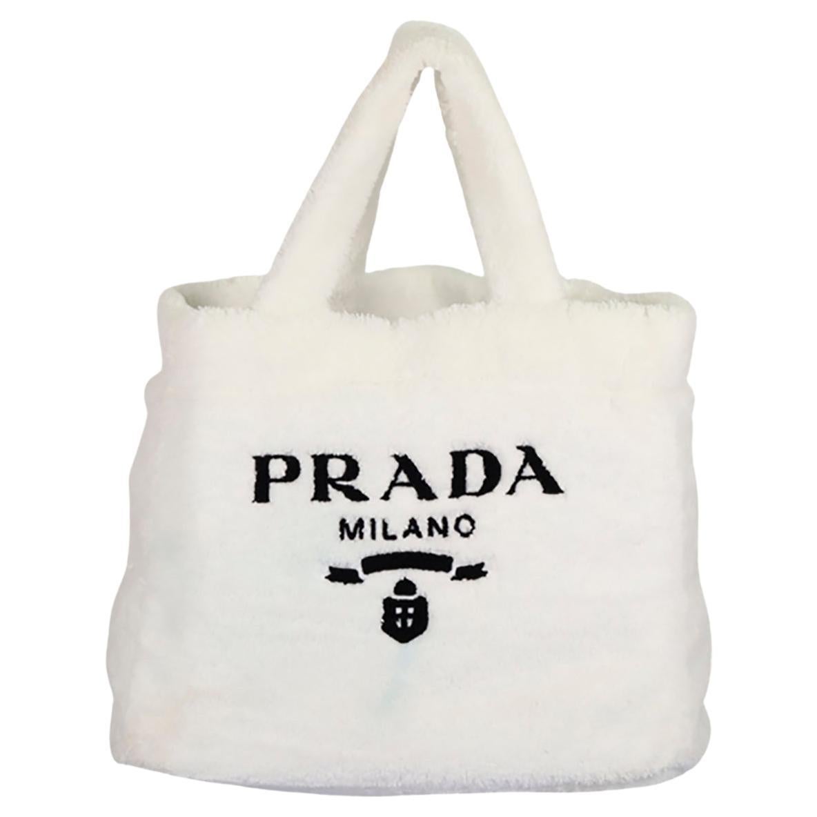 Prada Logo Detailed Terry Cloth Tote Bag For Sale