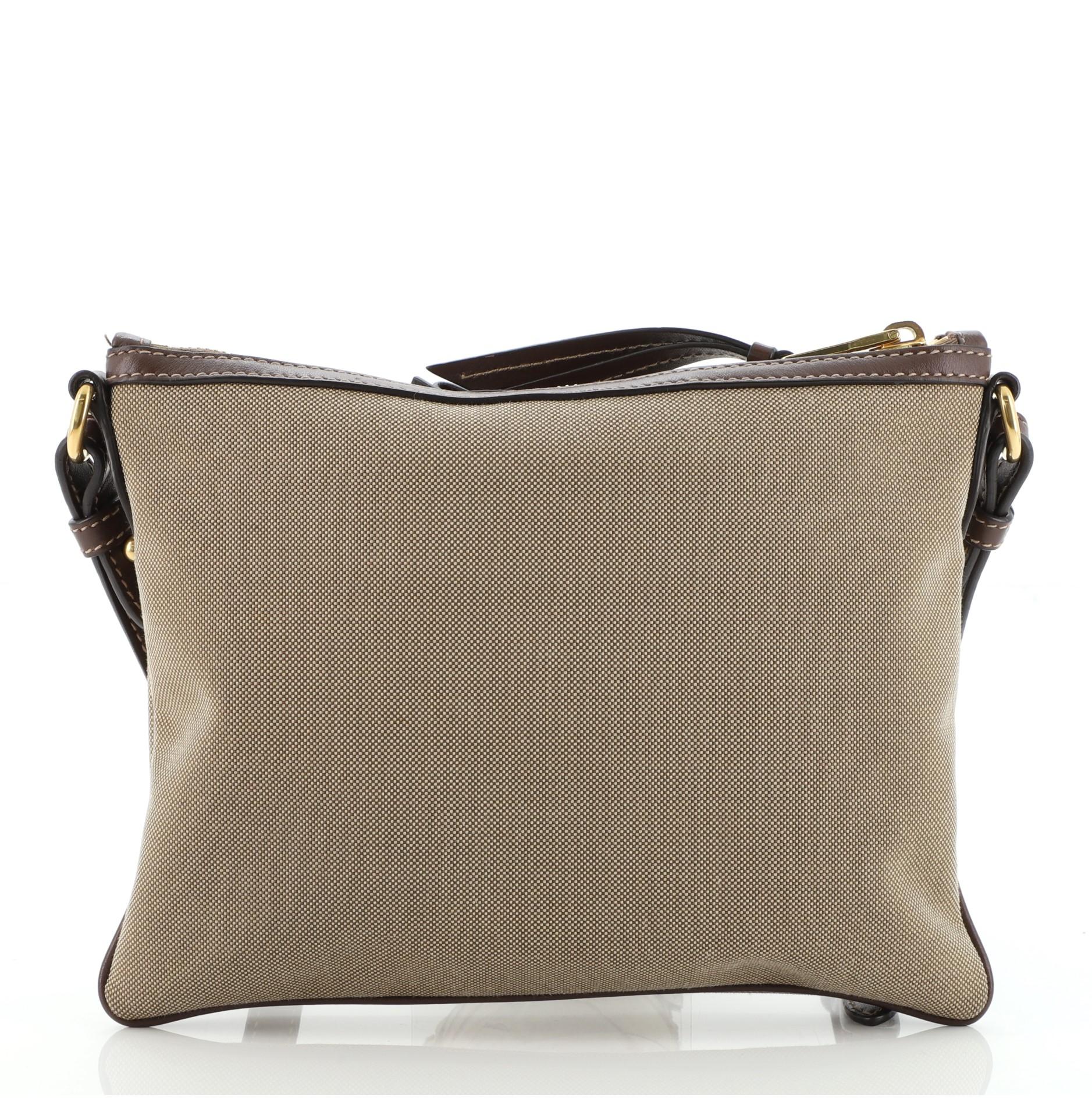 Brown Prada Logo Double Zip Crossbody Bag Canvas