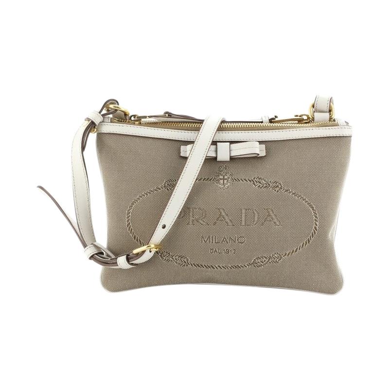 Prada Logo Double Zip Crossbody Bag Canvas at 1stDibs
