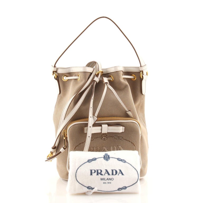 Prada Logo Drawstring Bucket Bag Canvas at 1stDibs | prada canvas bucket bag
