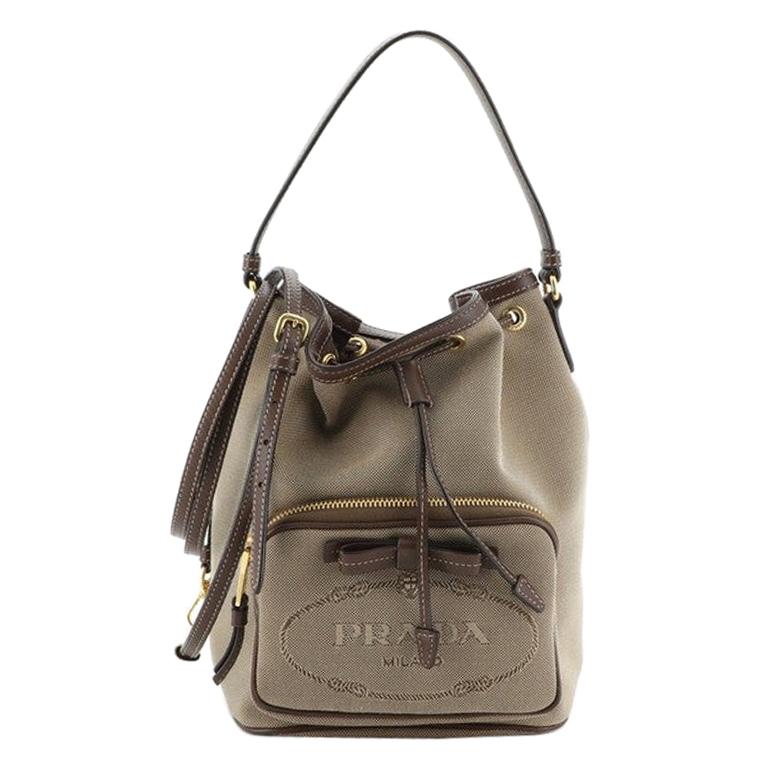 Prada Logo Drawstring Bucket Bag Canvas at 1stDibs