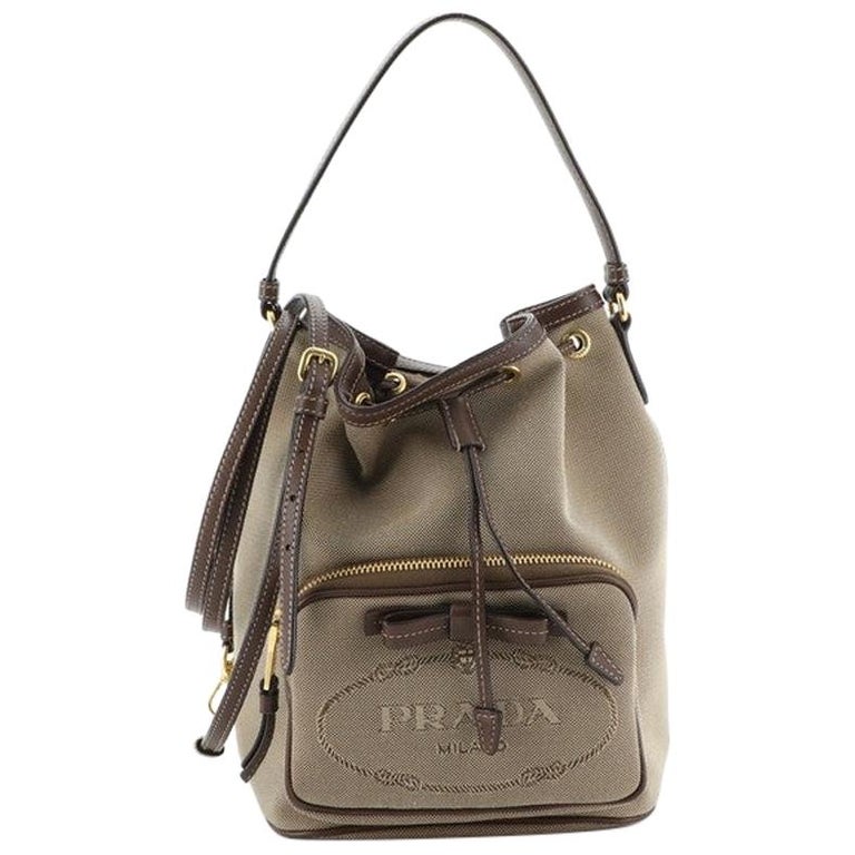 Prada Logo Drawstring Bucket Bag Canvas at 1stDibs
