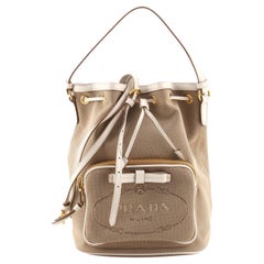 Prada Logo Drawstring Bucket Bag Canvas