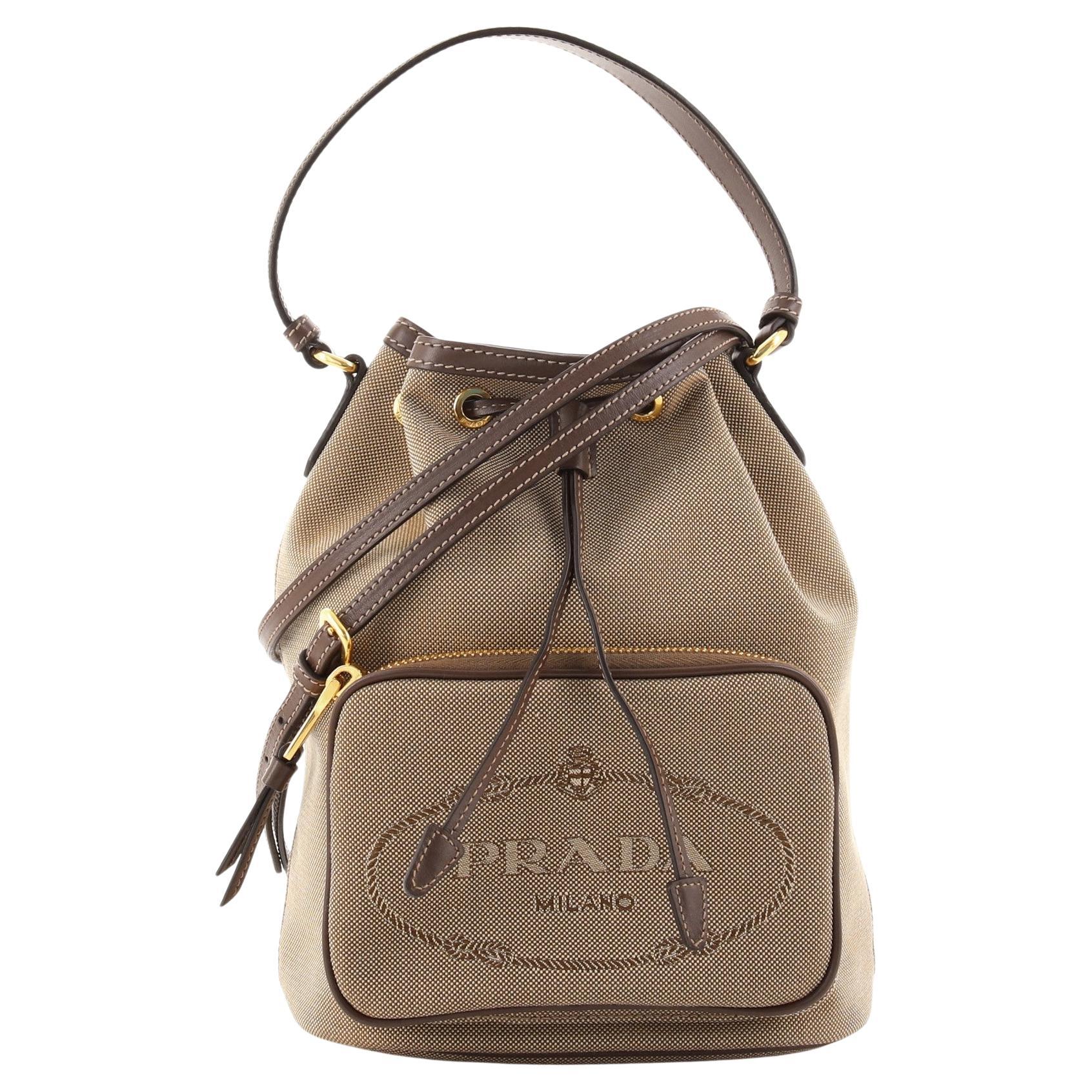 Prada Saffiano Leather Bucket Bag in Gray | Lyst