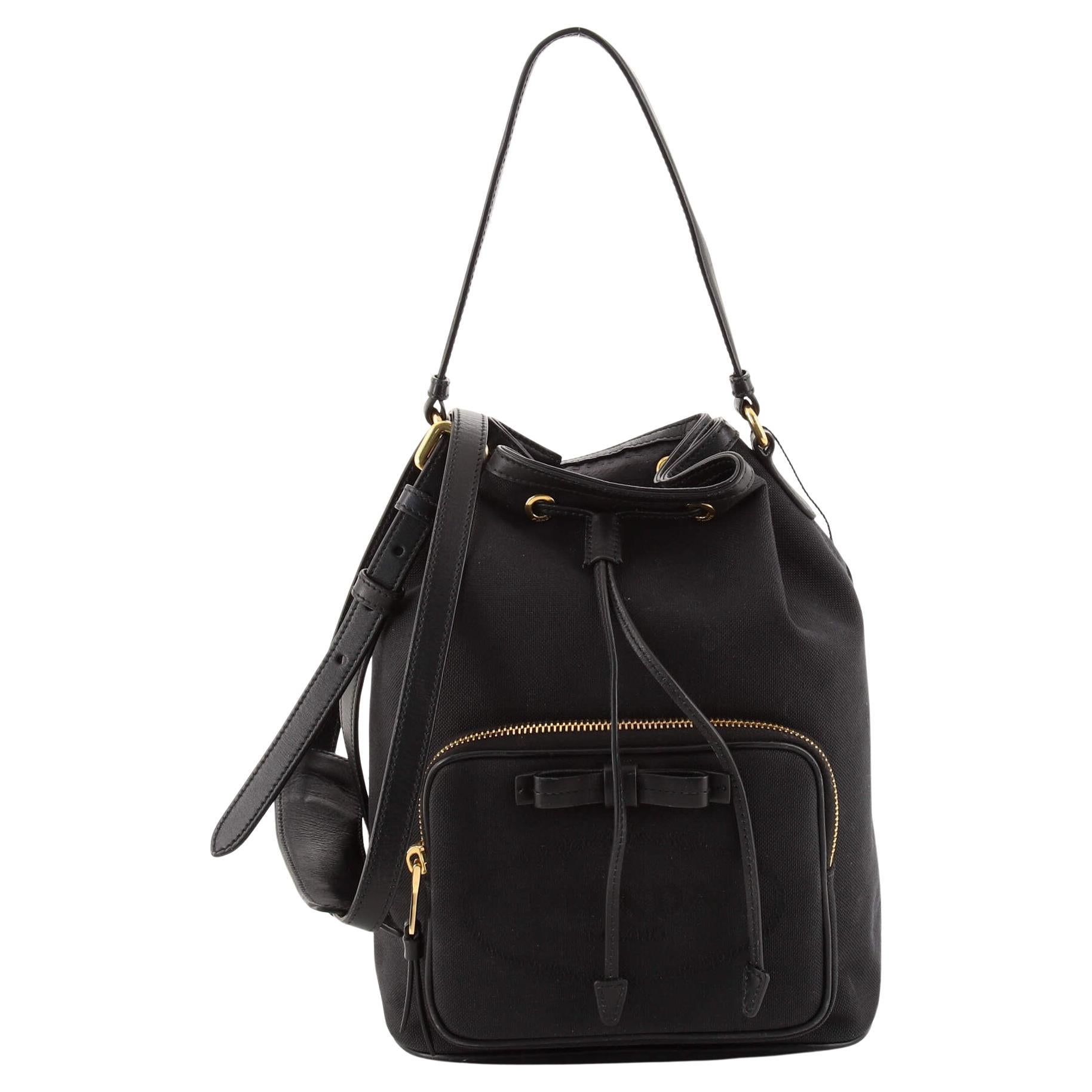 Prada Logo Drawstring Bucket Bag Canvas at 1stDibs