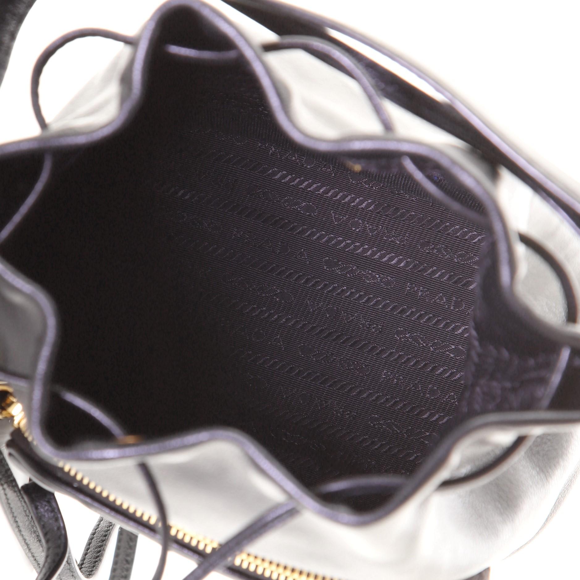 Black Prada Logo Drawstring Bucket Bag Glace Calf Small