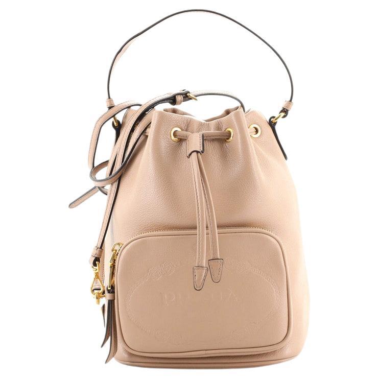 Prada Logo Drawstring Bucket Bag Glace Kalb klein