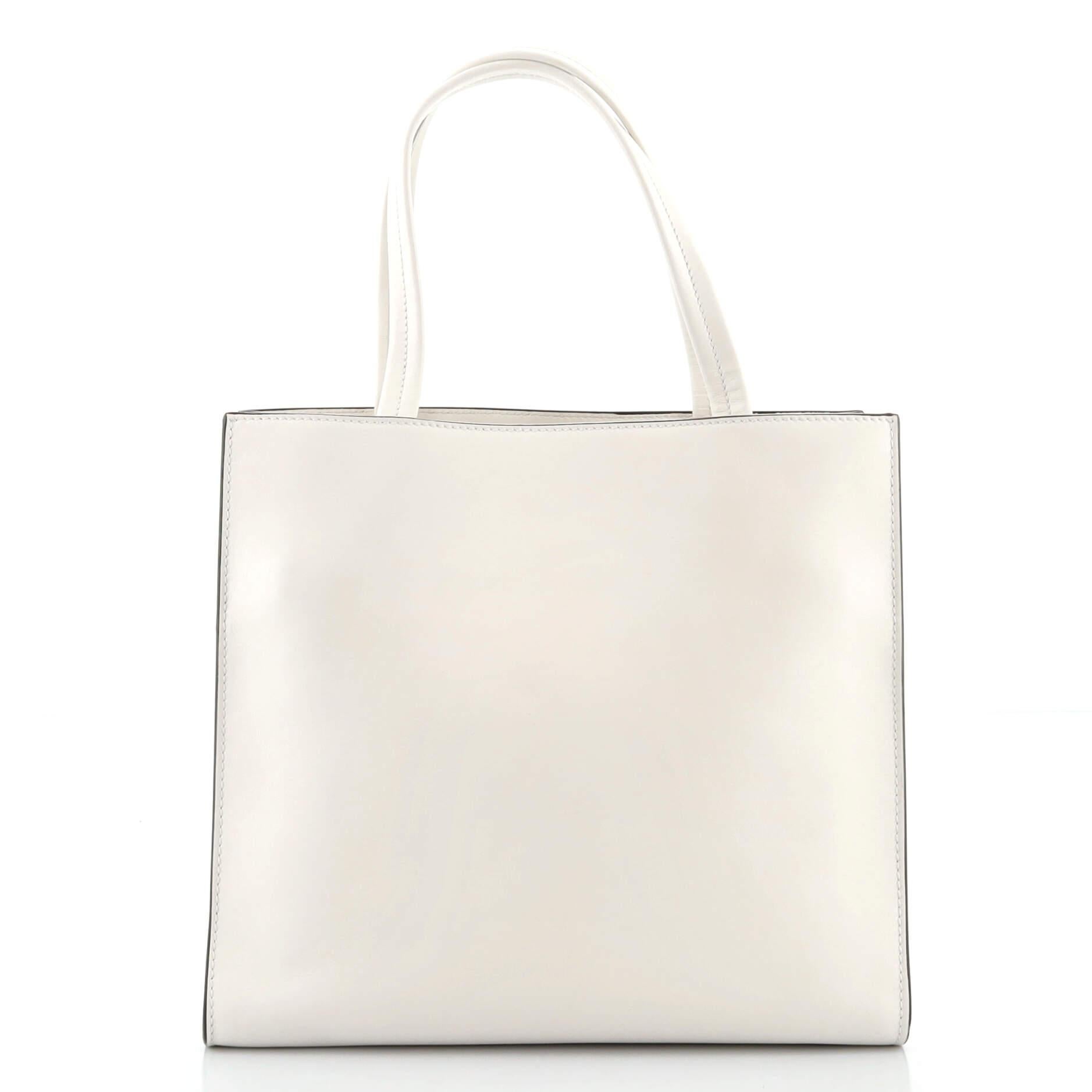 Drill Tote Leder von Prada mit Logo, klein (Beige)