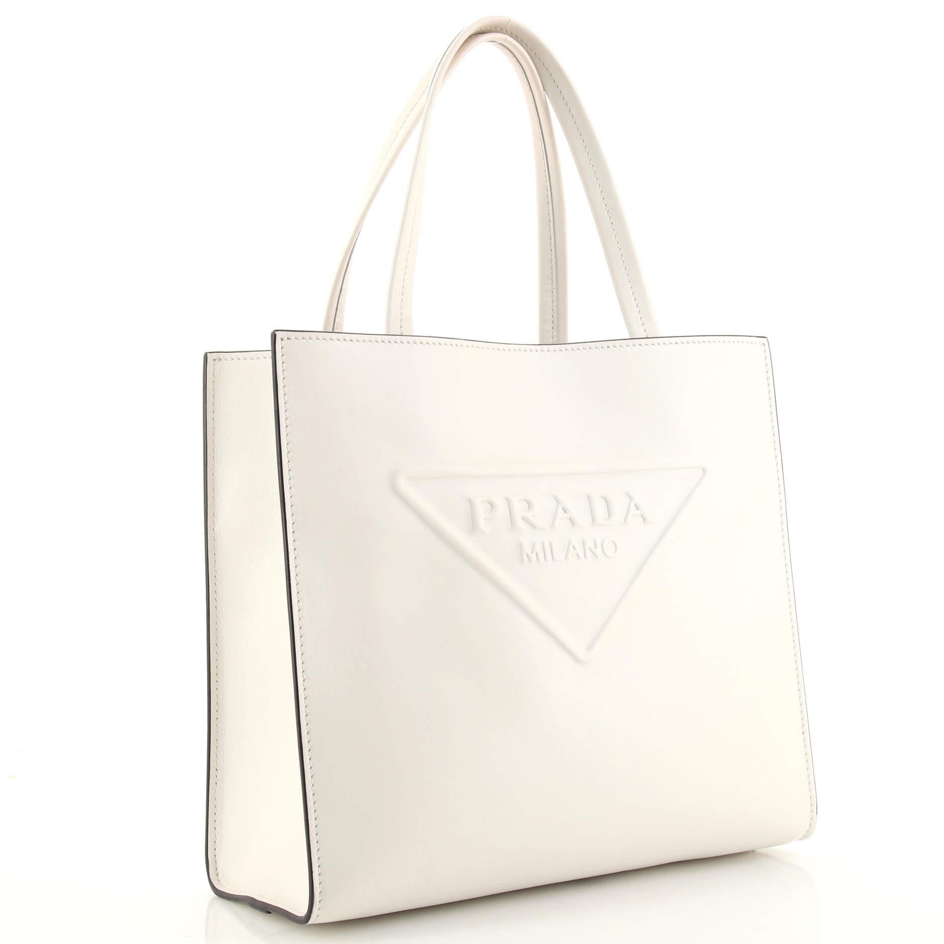 Prada Logo Drill Tote Leather Small In Good Condition In NY, NY