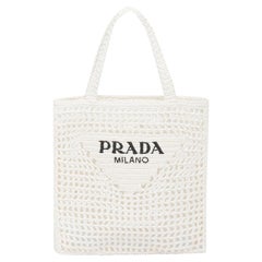 Prada Logo Embroidered Raffia Tote Bag