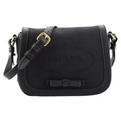 Prada Logo Flap Shoulder Bag Jacquard Nylon