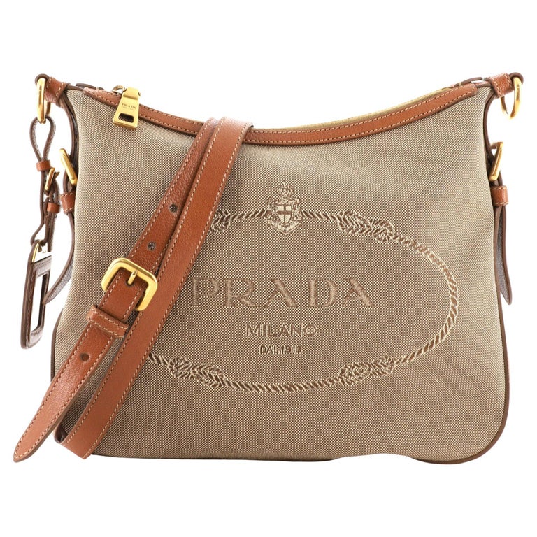 Prada Logo Messenger Bag Canvas with Leather Small at 1stDibs