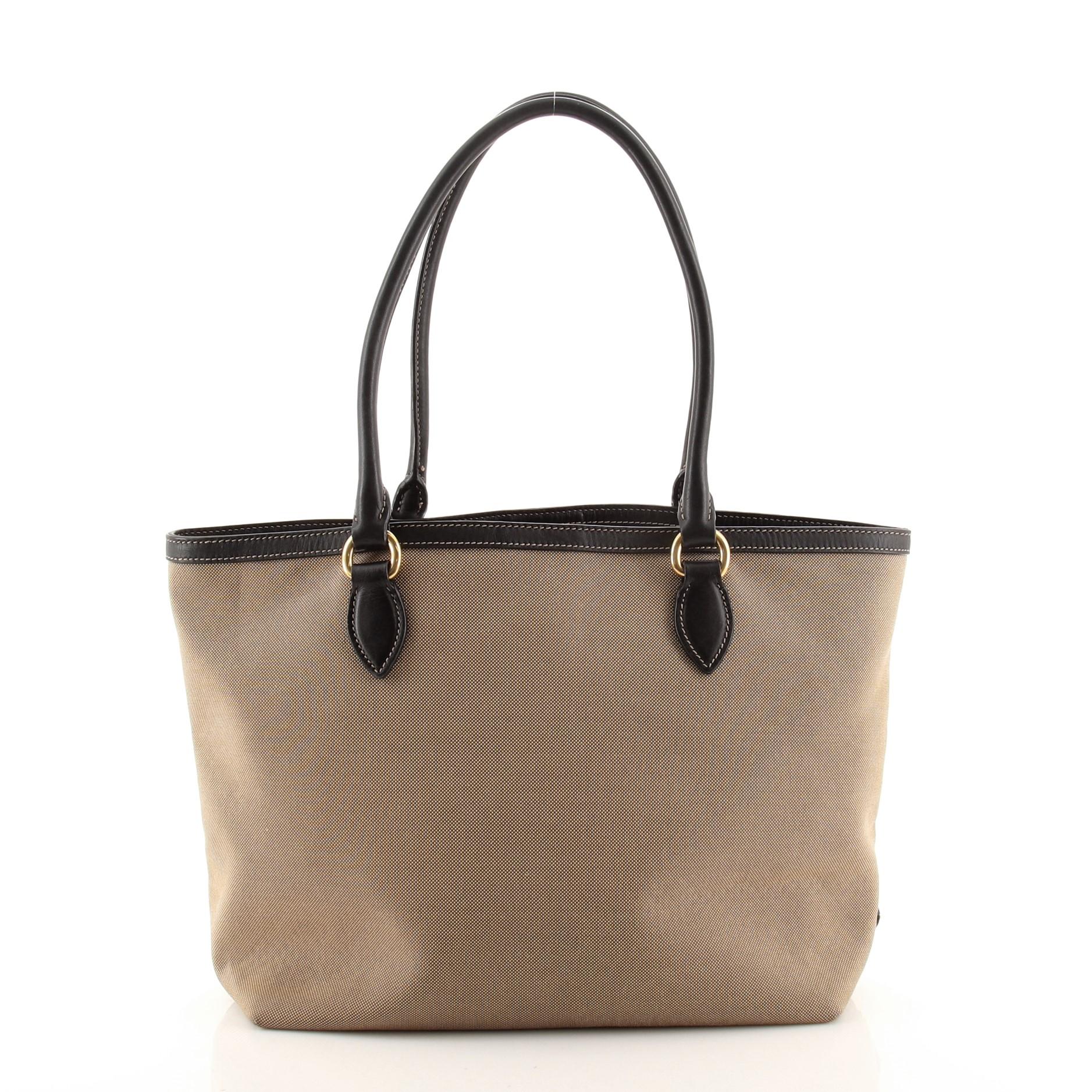 Prada Logo Offene Tragetasche aus Segeltuch Medium (Braun)