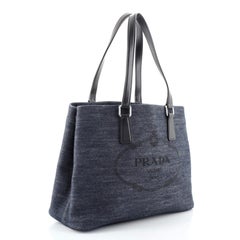 Prada Logo Open Tote Denim with Leather Medium