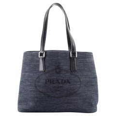 Prada Logo Open Tote Denim with Leather Medium