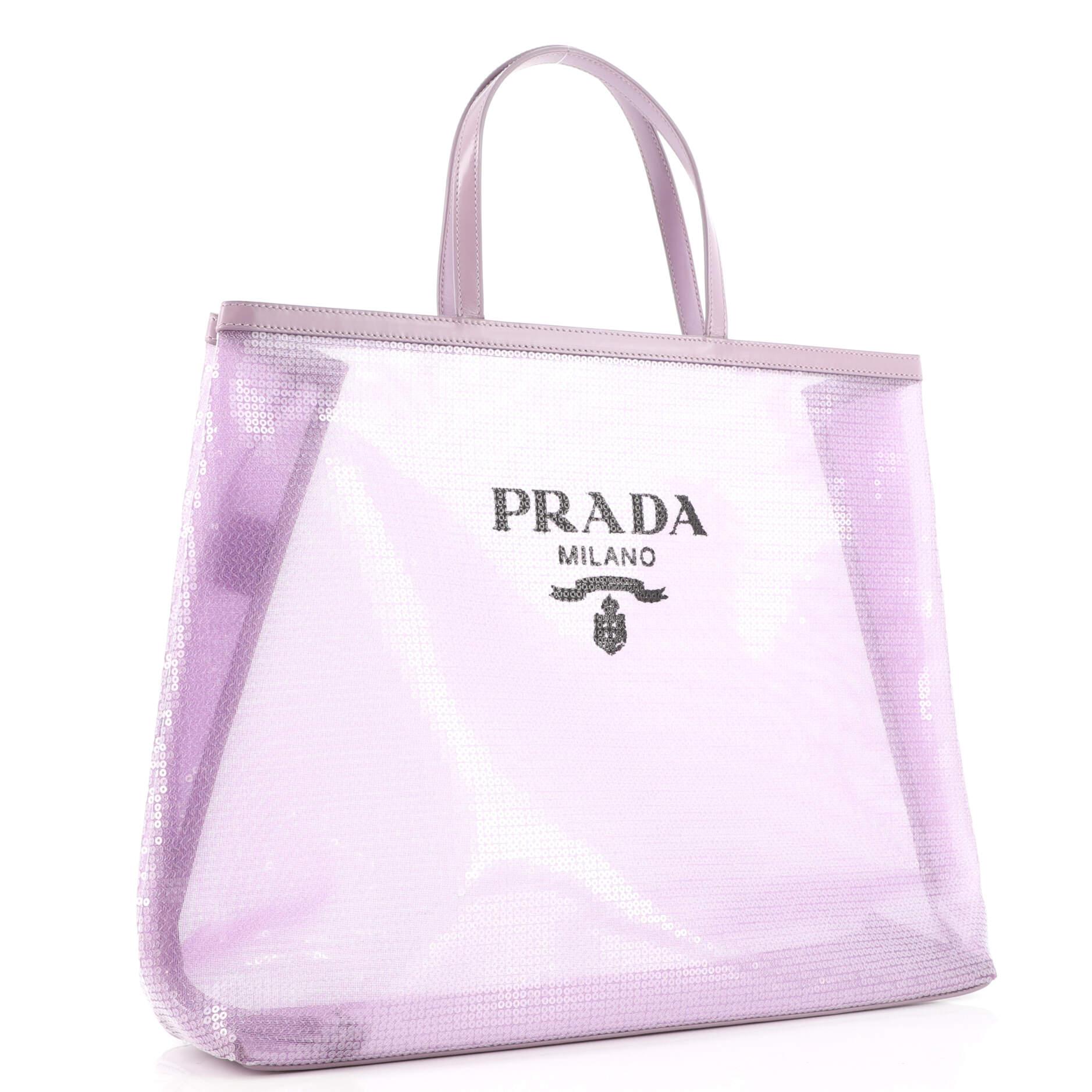 Prada Logo Open Tote Sequined Mesh Large In Good Condition In NY, NY