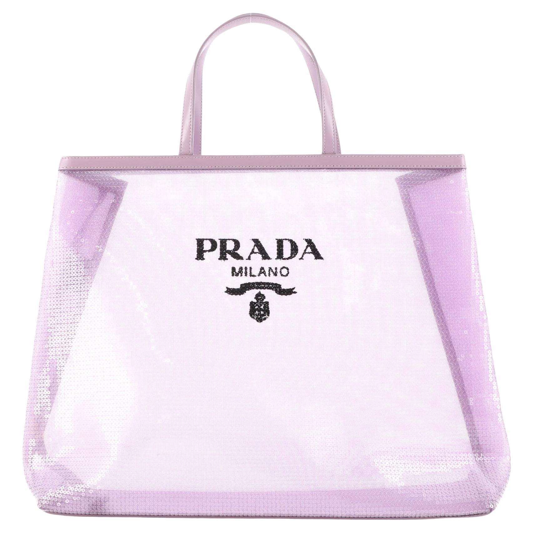 Prada Logo Open Tote Sequined Mesh Large
