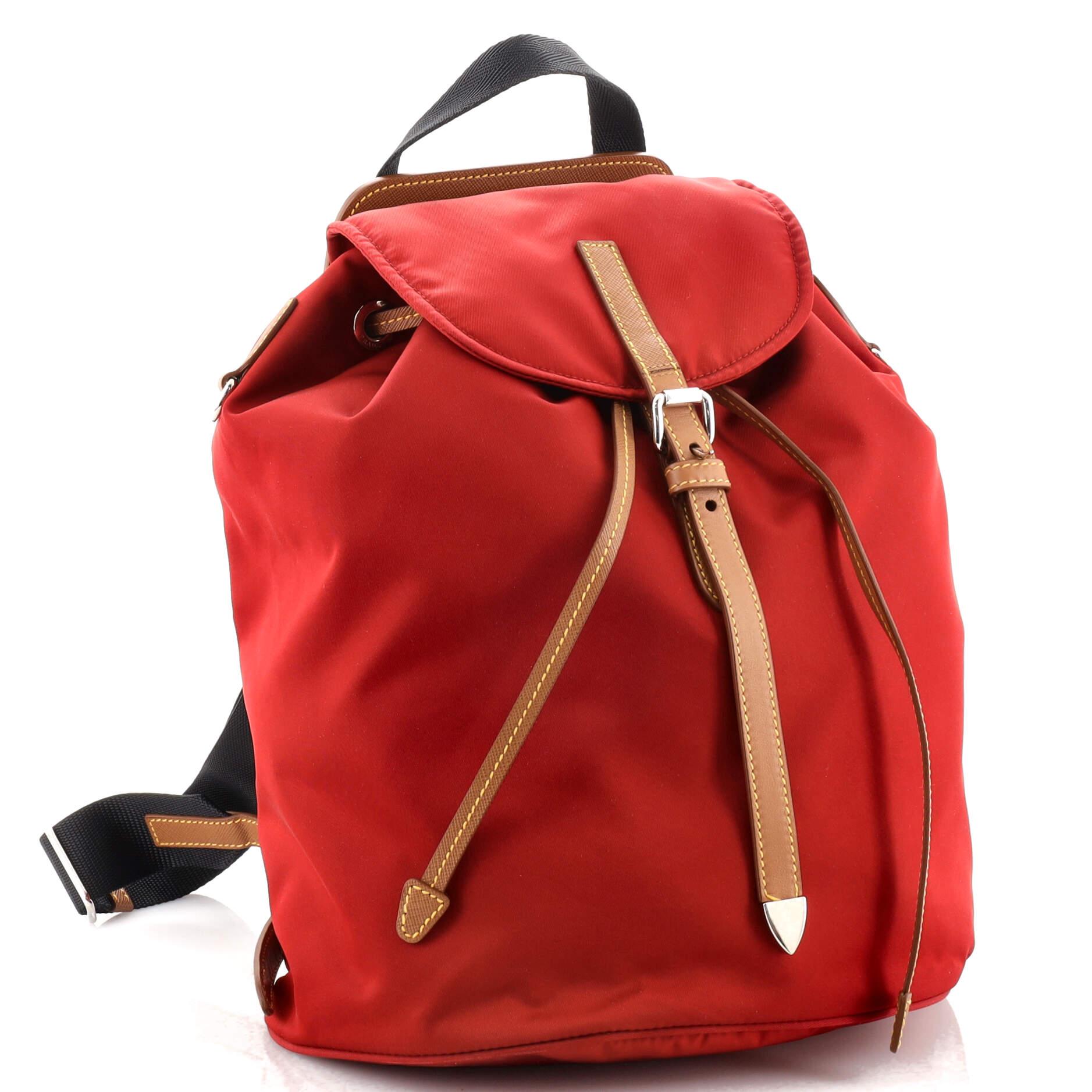 Red Prada Logo Panel Backpack Tessuto with Saffiano Leather
