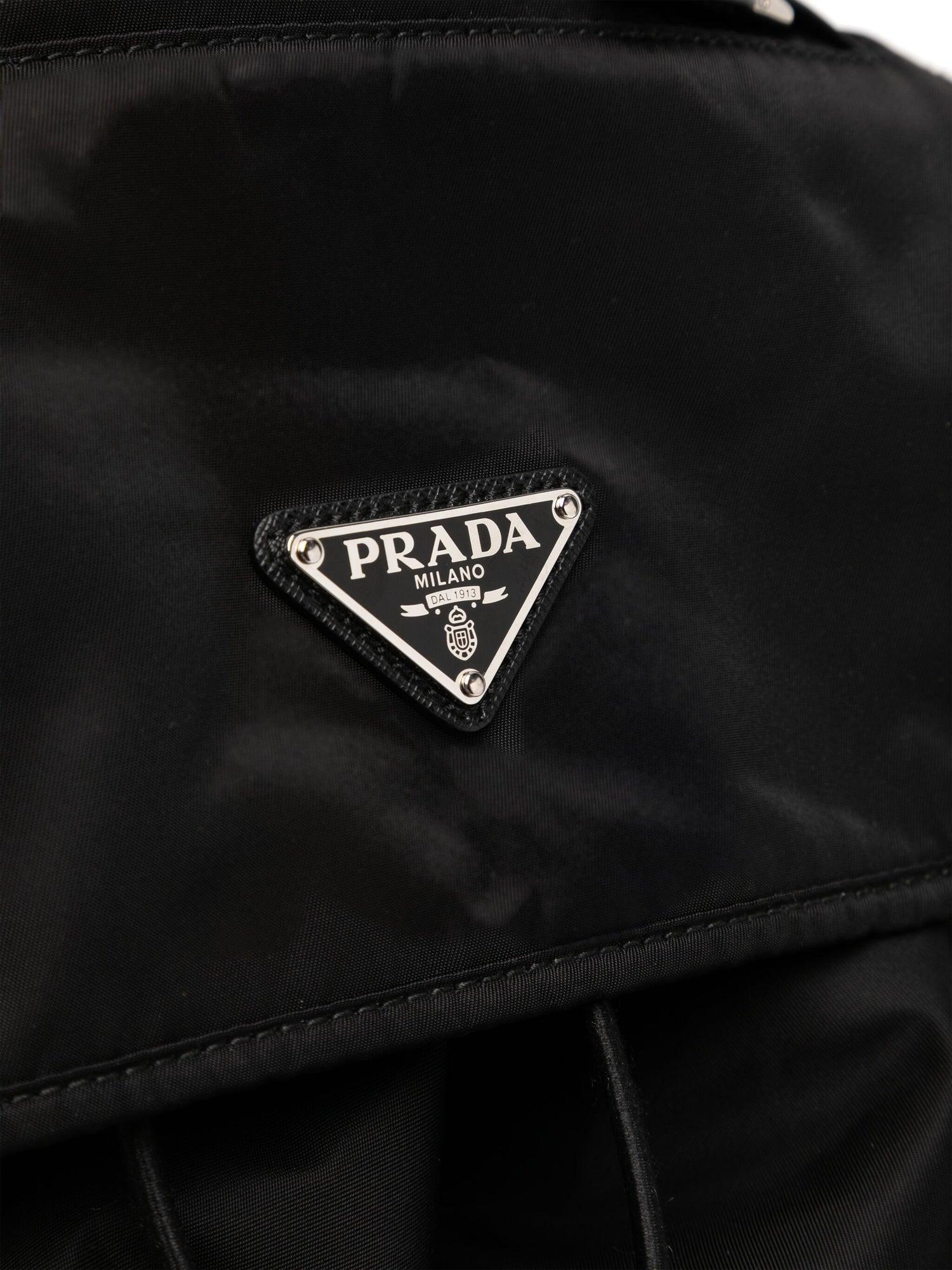 Black Prada Logo Patch Backpack For Sale