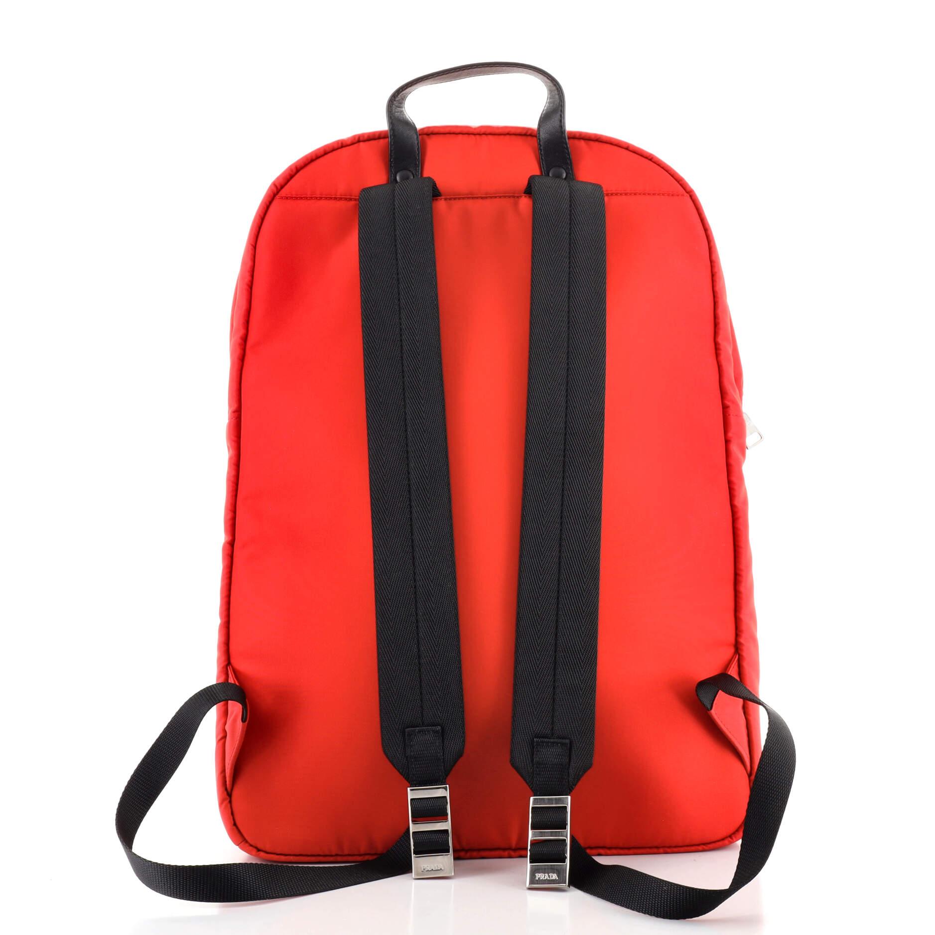 Red Prada Logo Patch Backpack Tessuto Large