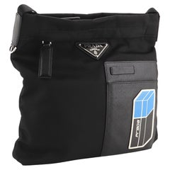 Prada Logo Patch Front Zip Messenger Bag Tessuto Medium