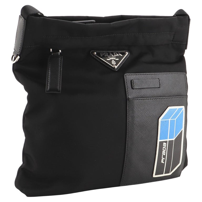Prada Logo Patch Front Zip Messenger Bag Tessuto Medium at 1stDibs