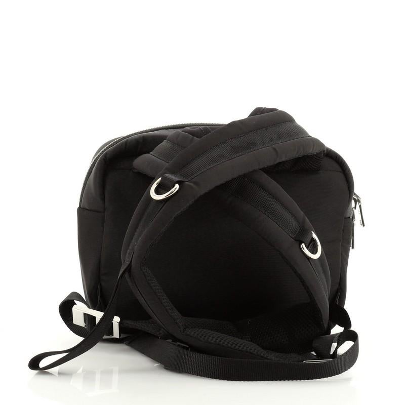 Black Prada Logo Patch Zip Backpack Tessuto Small