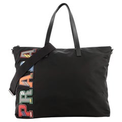 Prada Logo Patches Convertible Tote Tessuto with Saffiano Leather Large