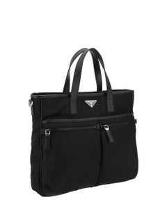 Prada Logo-Plaque Re-Nylon Tote Bag — Black