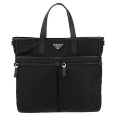Prada Logo-Plaque Re-Nylon Tote Bag — Black