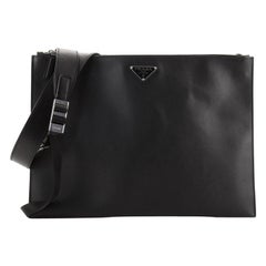 Used Prada Logo Pouch Saffiano Leather Large