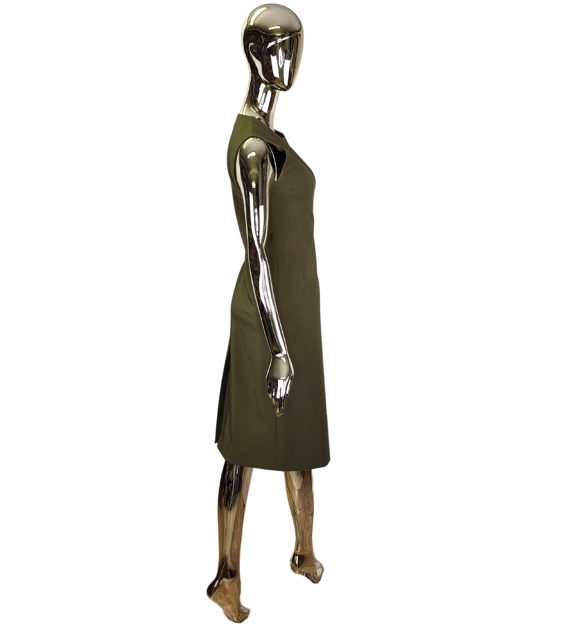 Brown Prada logo straps green midi dress For Sale