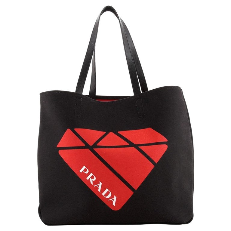 Prada Logo Tote Printed Canvas Large