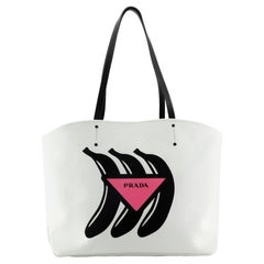 Prada Logo Tote Printed Canvas Large