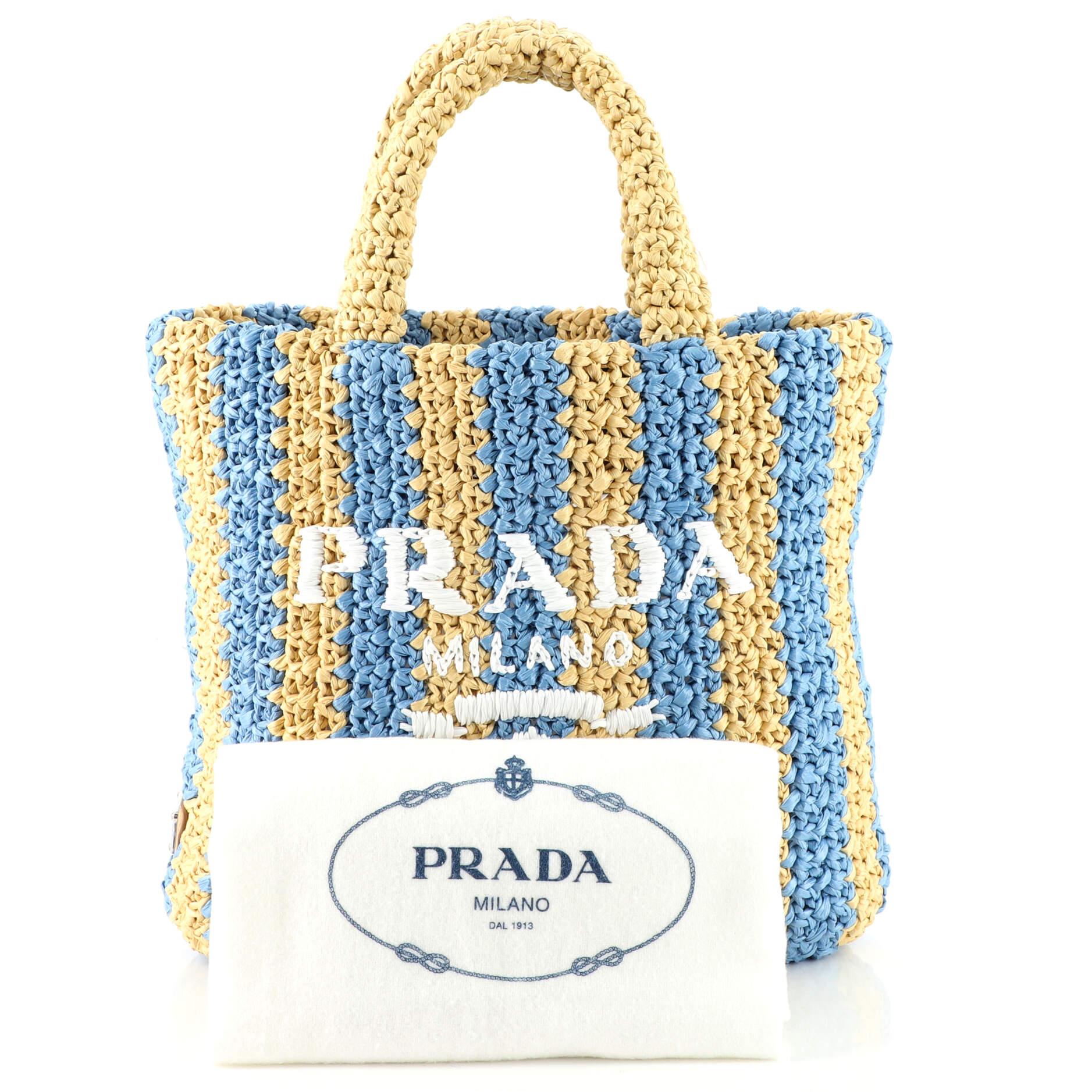 Sold at Auction: PRADA CROCHET RAFFIA TOTE BAG